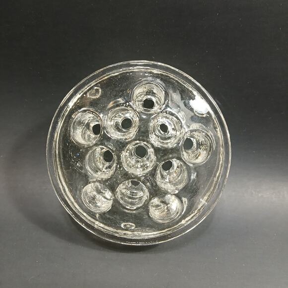 Vtg Round Clear Glass Flower Frog 3 Footed 11 Hole 3.25" Dia 1.5" Tall ?Crack? - Picture 1 of 8
